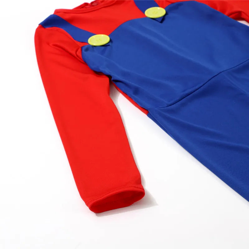Boy Red and Green Game Jumpsuit with Hat, Beard, and Gloves, Halloween Costume for Performances, Parties, and Birthday Gifts