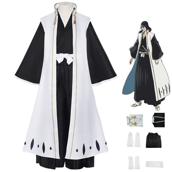 Anime Bleach Kuchiki Byakuya Costume Gotei 13 Captain White Cloak Combat Uniform Adult Man - suit / XS