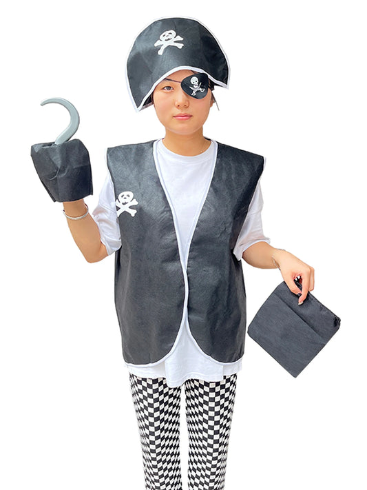 Captain Pirate Skull Costume Kid Women's Man Boy Girls Buccaneer Costume Outfit Hat Pants - kids 5pcs / One Size