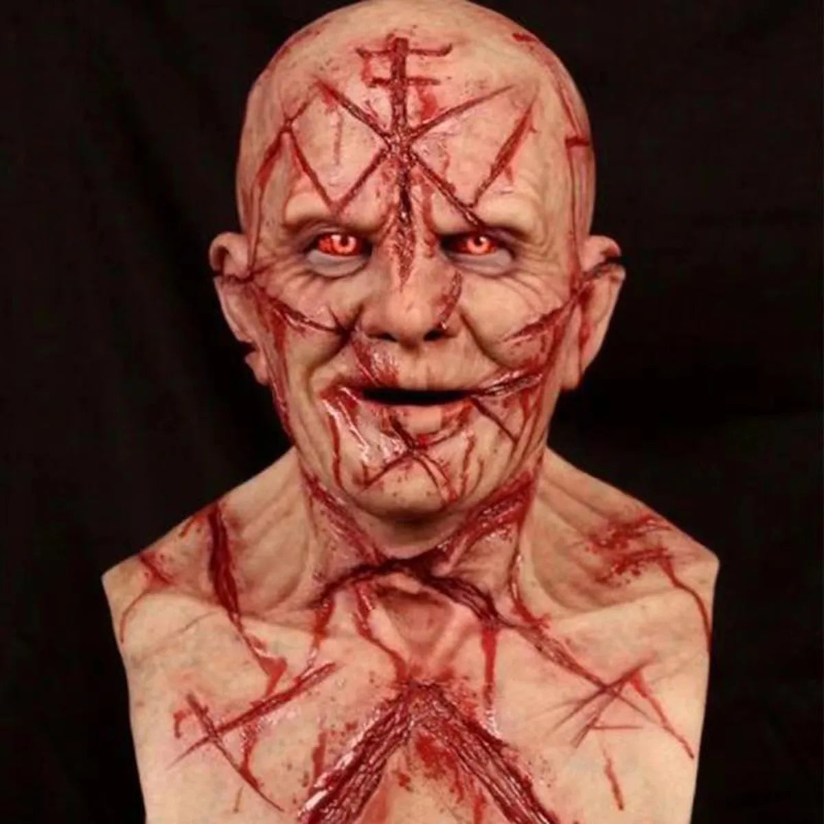 Halloween Horror Headgear Scary Bloody Murderer Mask Latex Material Evil Role-Playing Props Tricky Prank Toy