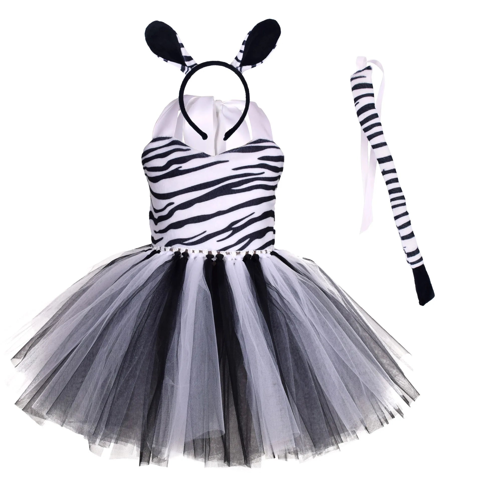 Halloween Animal Costume for Kids Cows Tiger Giraffe Leopard Zebra Kids Girls Tutu Dresses - 2 / 5-6T