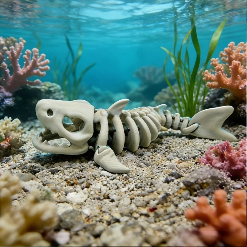 Spooky Shark Skeleton Aquarium Decor Articulated Ornament Reptiles Fish Tank Landscapes Fish Shrimp Shelter Aquarium Accessories