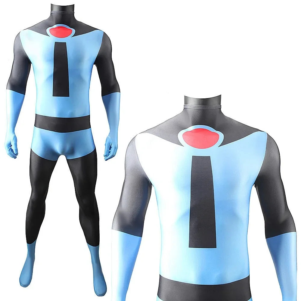 Blue Mr. Incredible Cosplay Costume Long Sleeve Jumpsuit Anime Characters Halloween Carnival Party Costume for Adult
