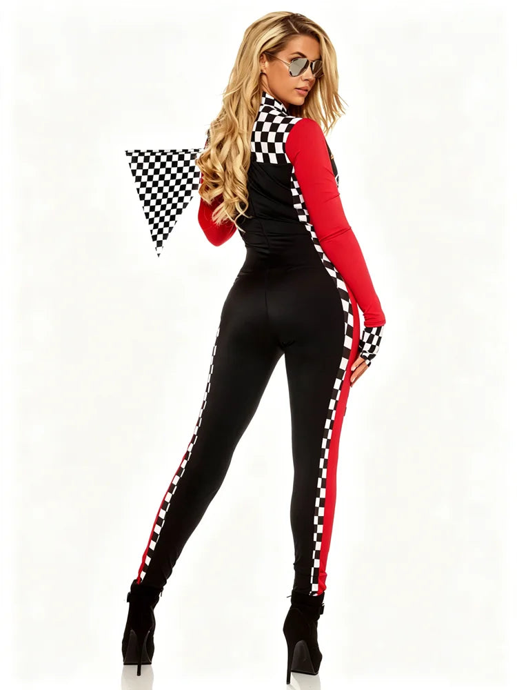 Women’s Racing Outfits Cosplay Costumes Red and Black Jumpsuits and Gloves Cheerleading - black / M
