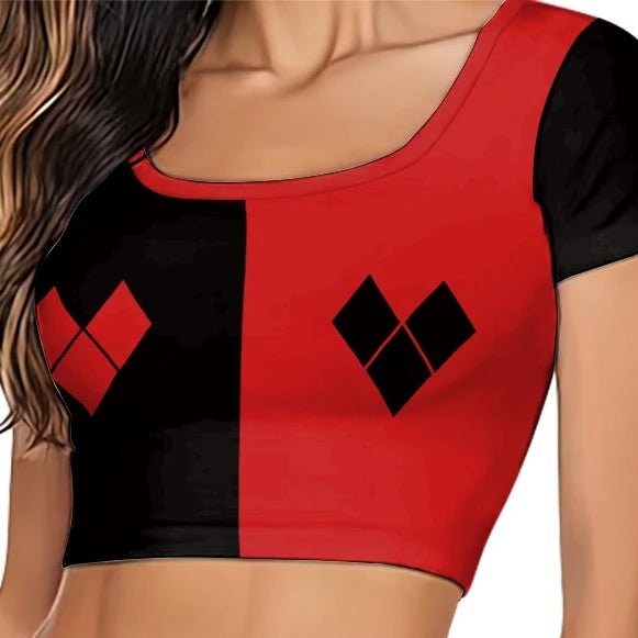 Movie Clown Harry Q Outfit Red Black Crop Top Costume - alternate view 7