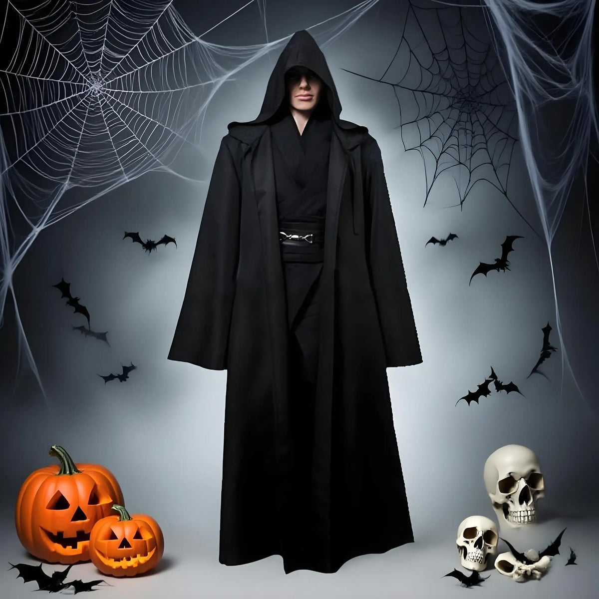 Masquerade Black Hooded Cloak – Long Unisex Witch Robe
