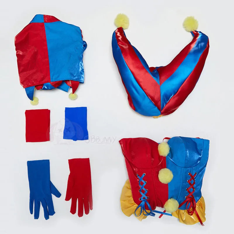 Adult Digital Circus Pomni Cosplay Costume Women Sexy Jumpsuit With Hat Socks Halloween Cute Clown Clothes - product image 5