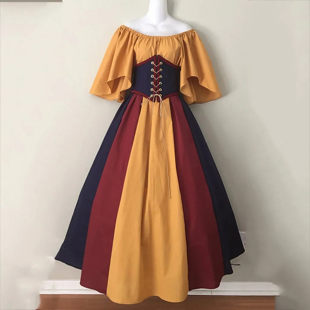 Women's Medieval Retro Contrasting Color Slim Swing Shoulder Costume - alternate view 22