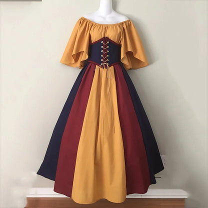 Women's Medieval Retro Contrasting Color Slim Swing Shoulder Costume - alternate view 22