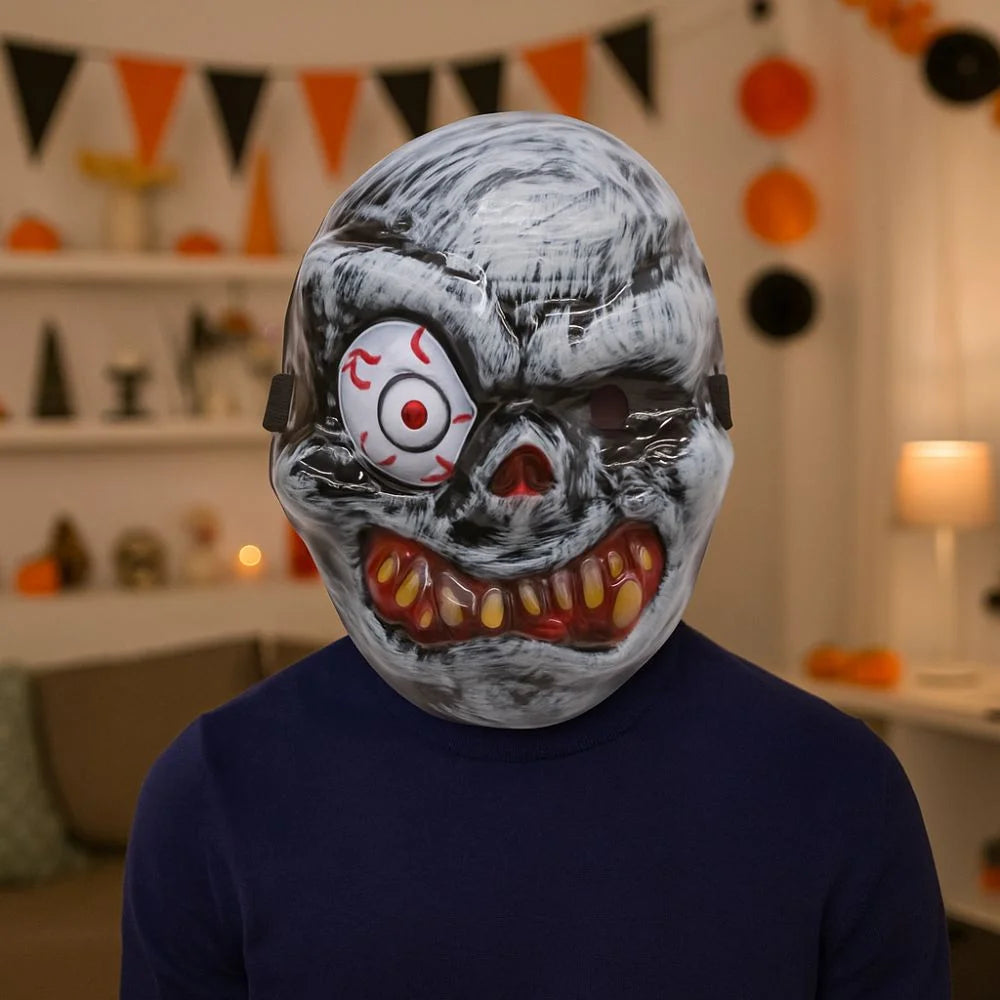 Full Face Halloween Ghost Mask One Eyed PVC Scary Ghost Head Cover Breathable Scary Props Ghost Headwear - product image 1