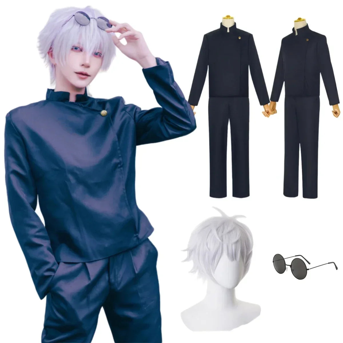 Gojo Satoru Costume Pour Hommes Anime Iforme De Lycée Perruque Trempée Costume - black / 110