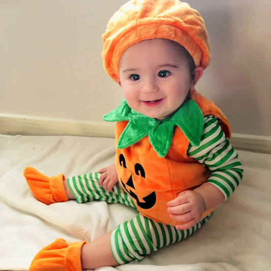 Halloween Pumpkin Costume Kids Kids Hat Costume for Baby Girls Boys Suit - Orange / 80