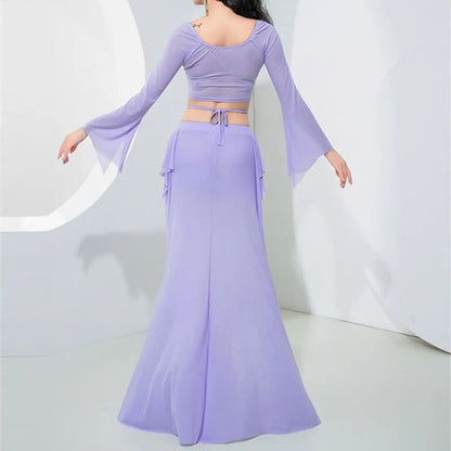 Women's Adult Costumes Horn Long Sleeve Oriental Dance Dress Sparkle Rhinestone Shine Skirt Sexy Side Split - product image 3