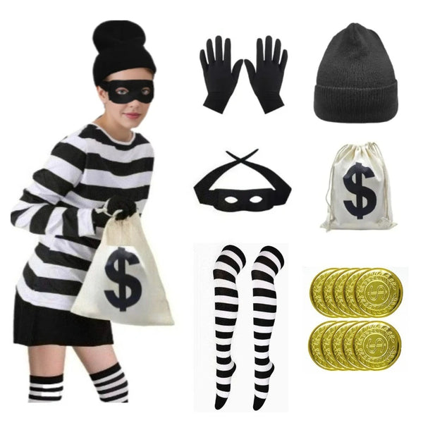 7Pcs Movie Robber Cosplay Costume Thief Bank Robber Accessories Set