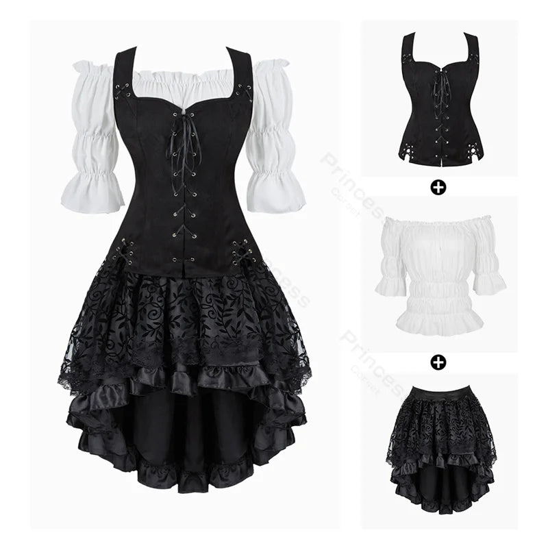 Pirate Dress Costume Halloween Cosplay Outfit Medieval Renaissance Dress Shoulder Off Women Costume XS-XXXL - product image 8