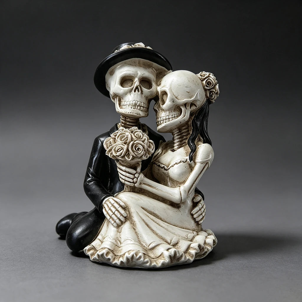 Skeleton Wedding Couple Figurine Gothic Skull Bride Groom Statue Till Death - product image 2