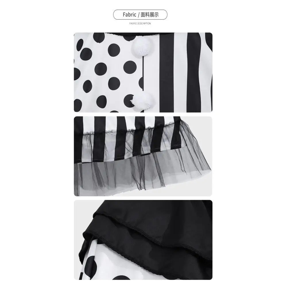 Women's Witch Black White Polka Dot Striped Clown Cape Costume - alternate view 6