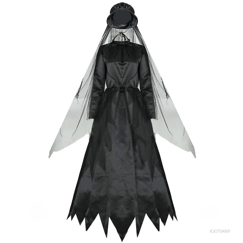Adult Gothic Halloween Cosplay Death Hell Witch Dress Devil Vampire Uniform Black Long Skirt Costume Vintage - product image 3