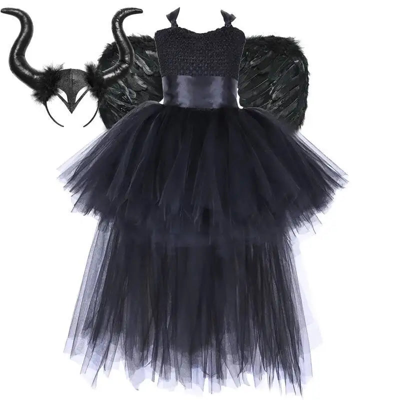 Kids' Dark Witch for Girls Black Devil Angel Fancy Trailing Dress with Costume - alternate view 9