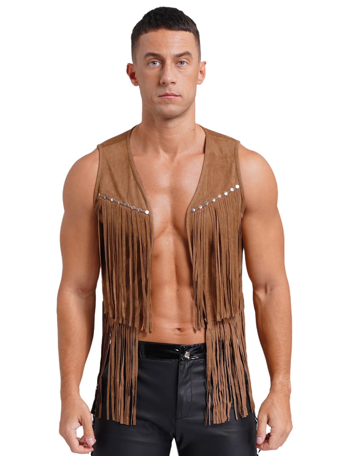 Men's Hippie Western Cowboy Faux Suede Tassel Vest Costume - alternate view 3