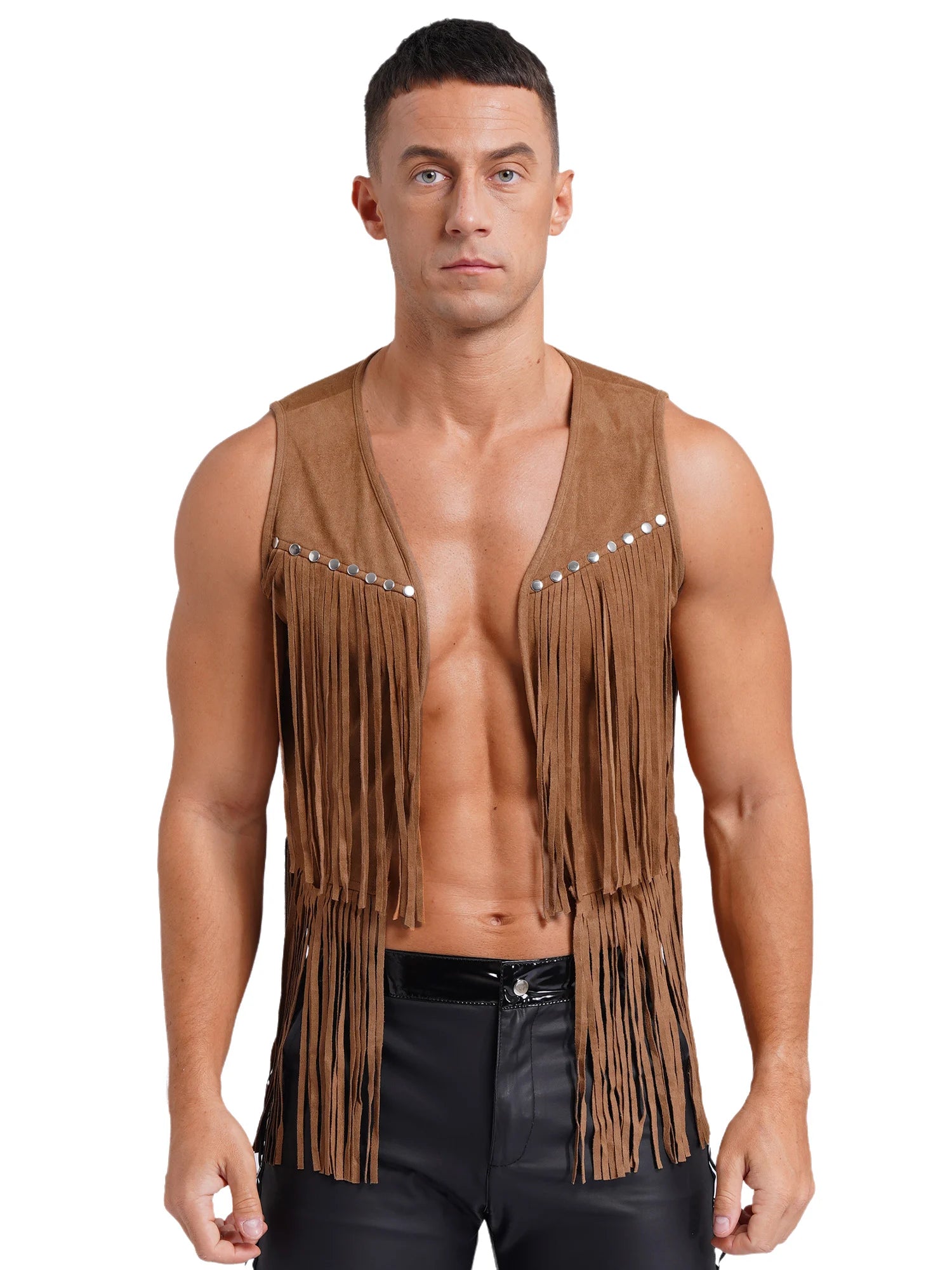 Men's Hippie Western Cowboy Faux Suede Tassel Vest Costume - alternate view 3