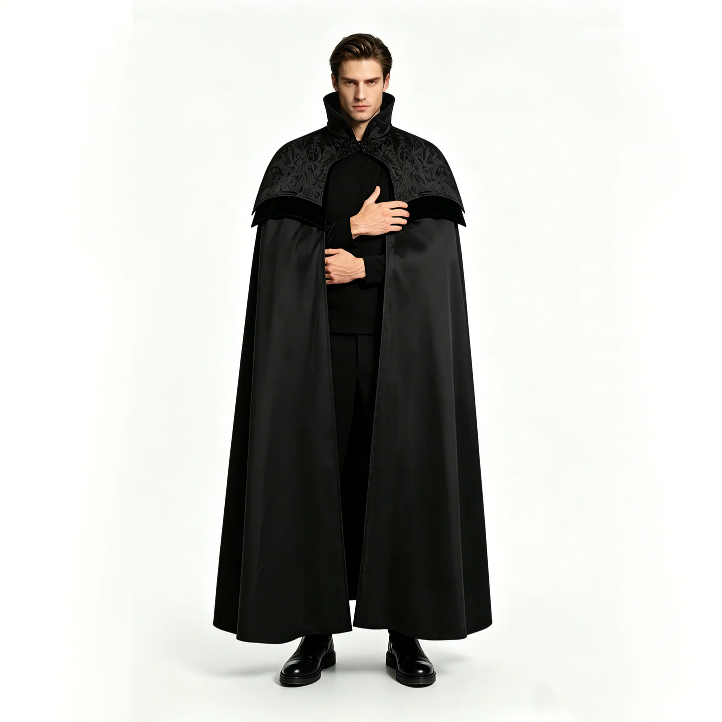 Men's Gothic Long Poncho Vampire Clothing Medieval Steampunk Stand Up Costume - alternate view 2