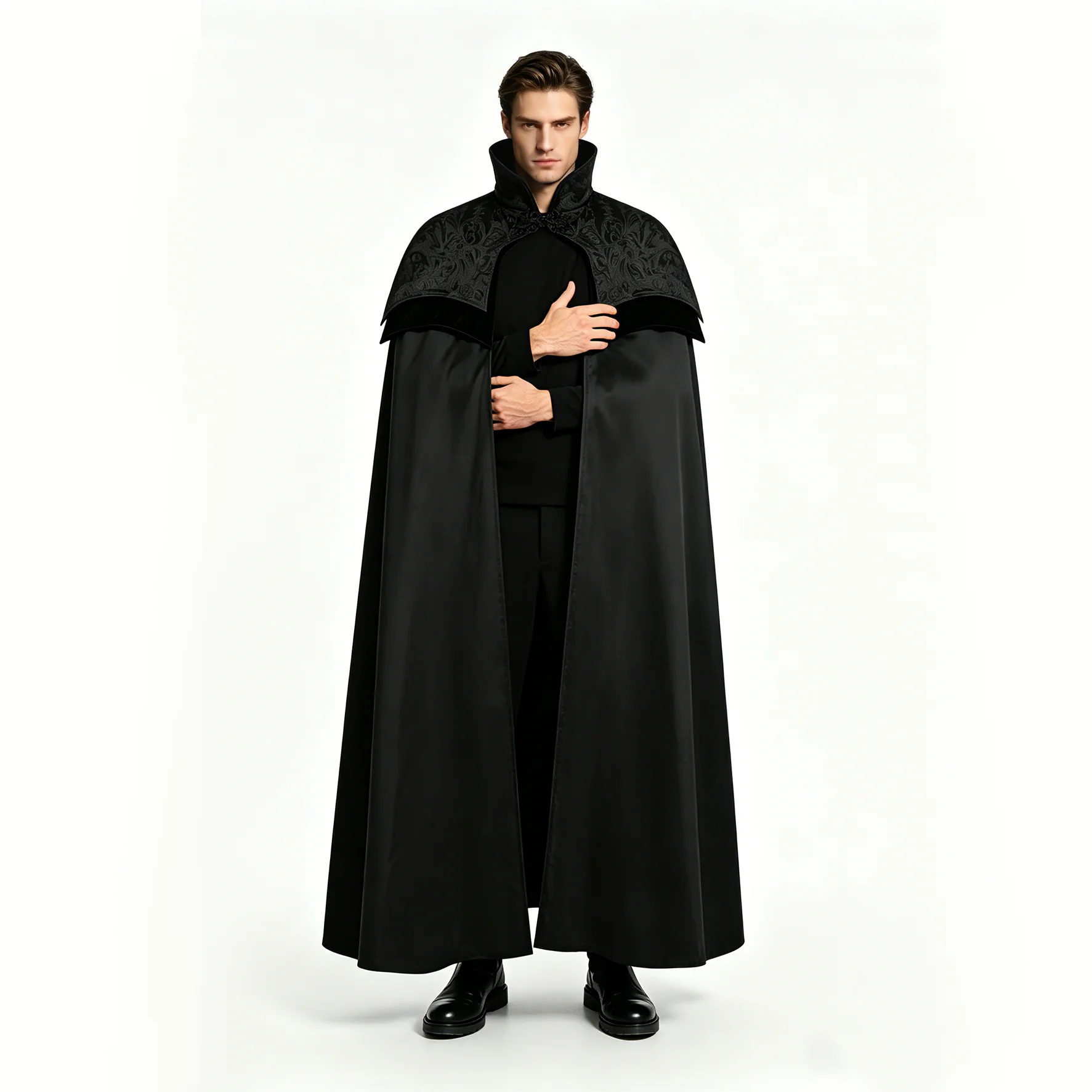 Men's Gothic Long Poncho Vampire Clothing Medieval Steampunk Stand Up Costume - alternate view 2