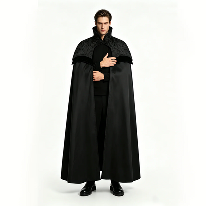 Men's Gothic Long Poncho Vampire Clothing Medieval Steampunk Stand Up Costume - alternate view 2