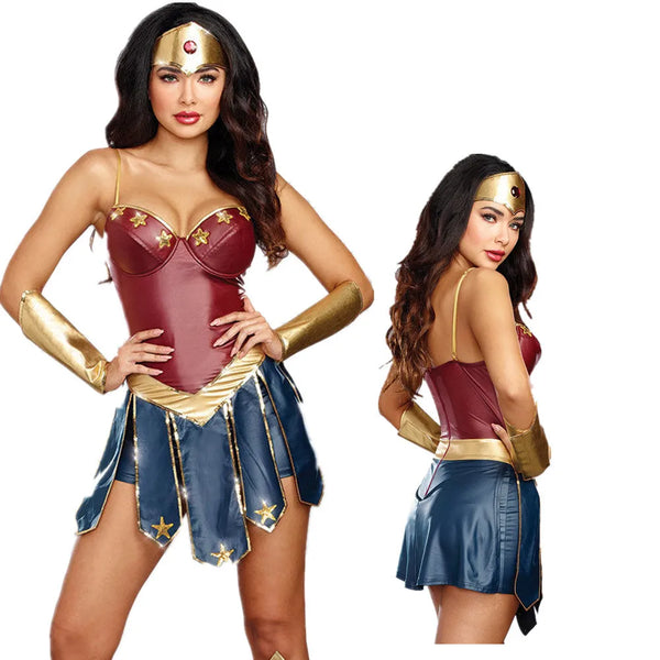Women's Superhero Sexy Wonder Leather Costume