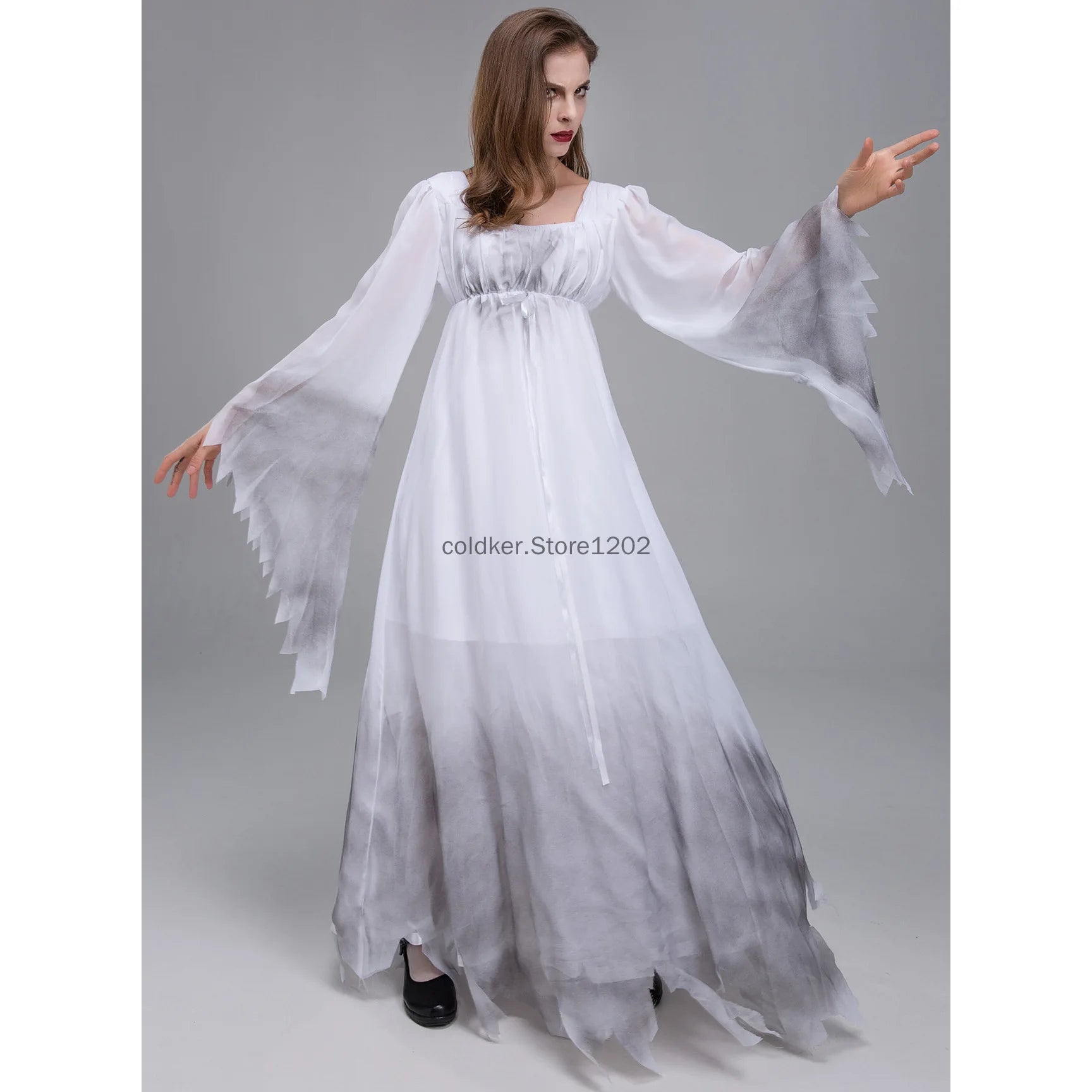Adult Women Gossamer Ghost Bride Costume Dress White Gothic Victorial Scary - product image 3