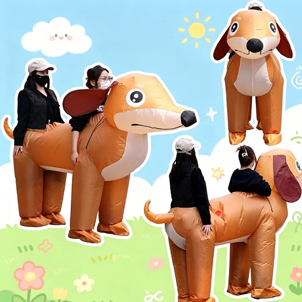 Adult Two-Person Inflatable Dog Costume – Funny Halloween Party Outfit