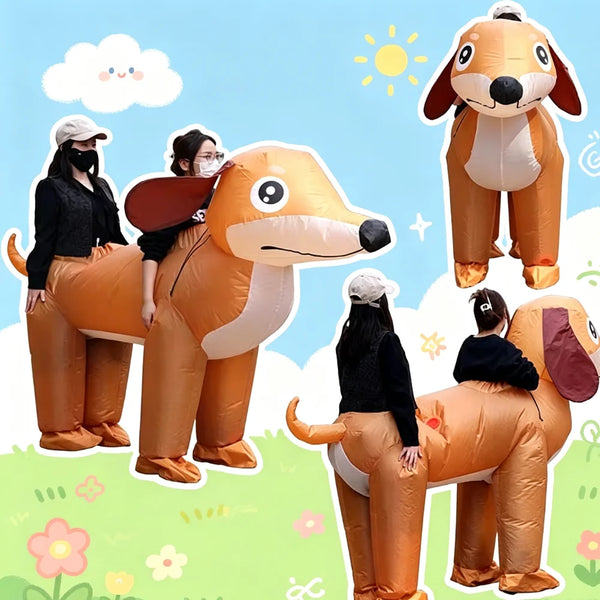 Adult Two-Person Inflatable Dog Costume - Funny Halloween Party Outfit