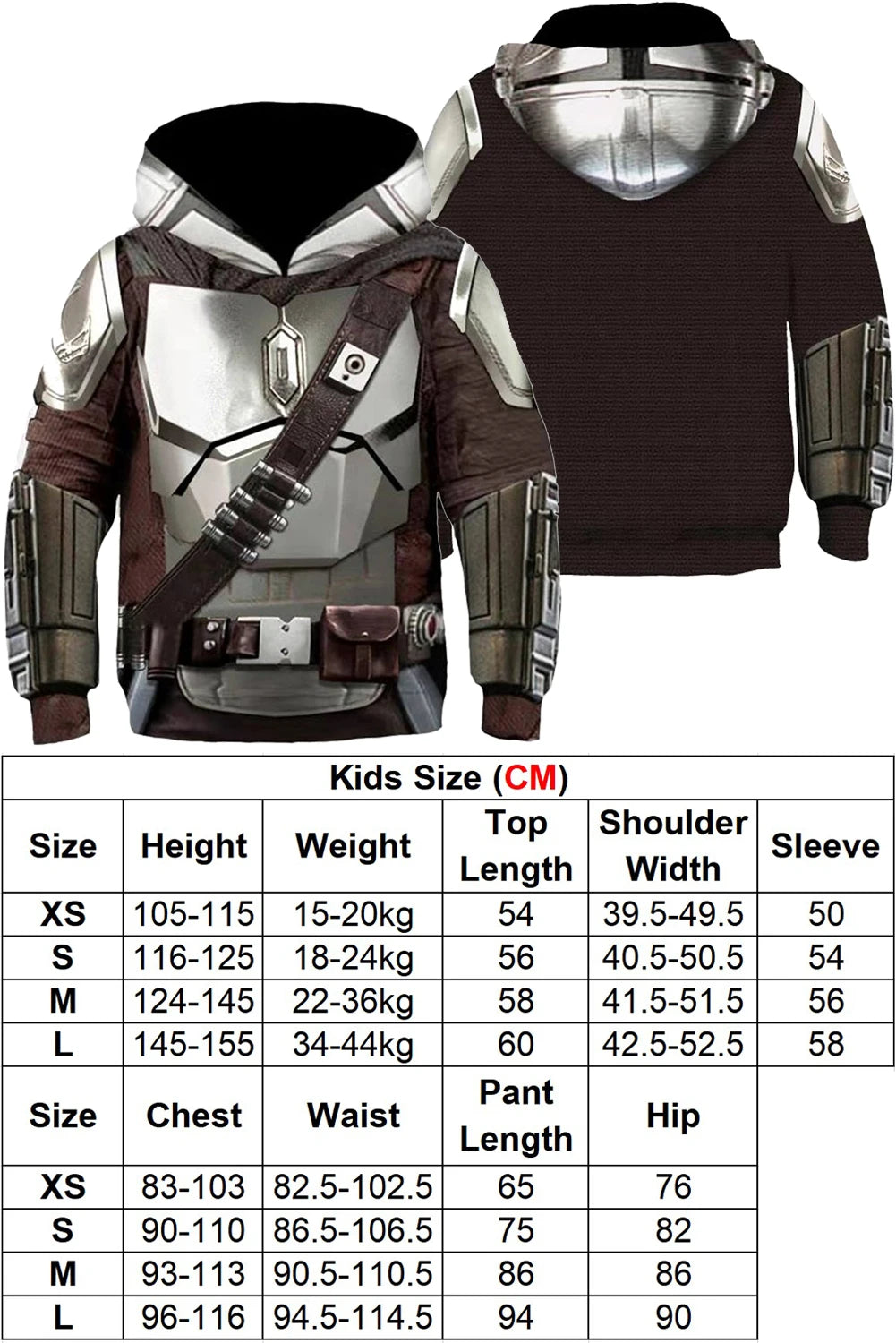 Din Djarin Costume Adult Kids Battle Armor Printed Hoodie Pant Movie Space Bounty Hunter - Hoodie B / M
