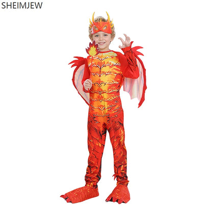 Kids Spray Fire Dragon Costume Suitable For Halloween Reading Week Dress Up Flame Dragon Knight Wings Suit - product image 4