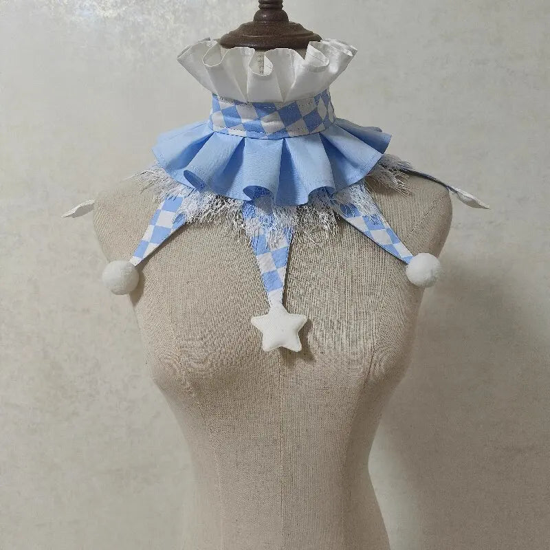 Original Designed Colorful Clown Collar Halloween Performance Characteristic Collar Fairy - White blue red / one size-15.7 in (40 cm)