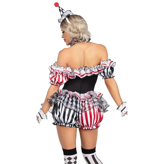 Women Clown Costume Circus Performance Outfit Uniform Halloween Jester Dress Theater Stage - Clown-1 / S