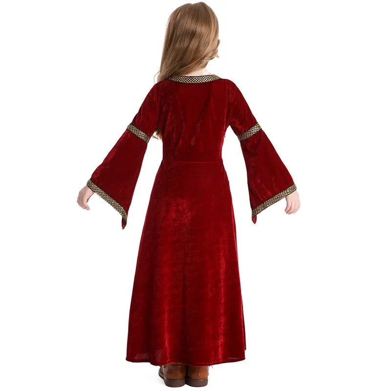 Halloween Girls Costumes Renaissance Retro Medieval Musical Theater Stage Costumes Palace - wine red / S