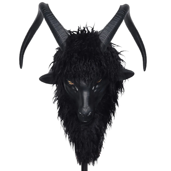 Evil Black Phillip Goat Mask Cosplay Animal Goat With Large Horns Latex HelmetHalloween