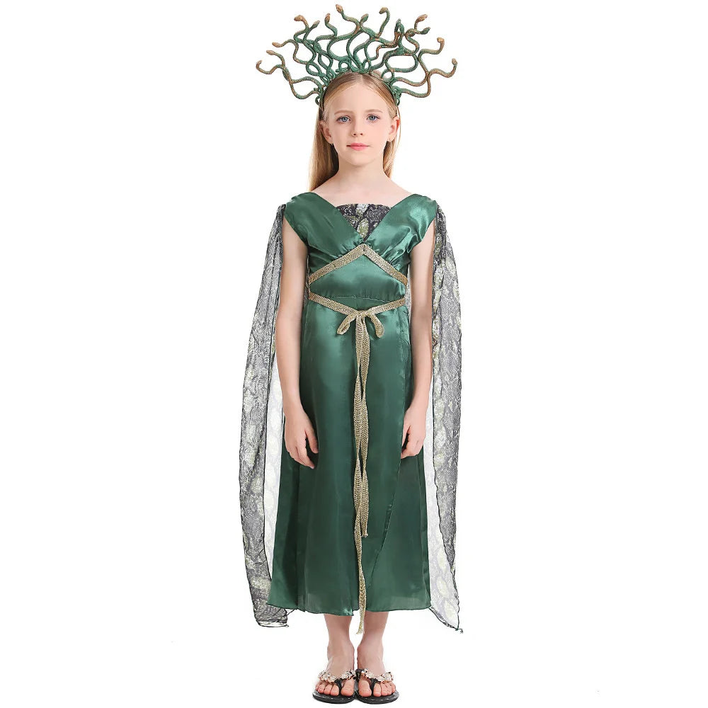 Kids Halloween Costume Girl Ancient Greek Mythology Goddess Robe Female Demon Snake Dress - View 8
