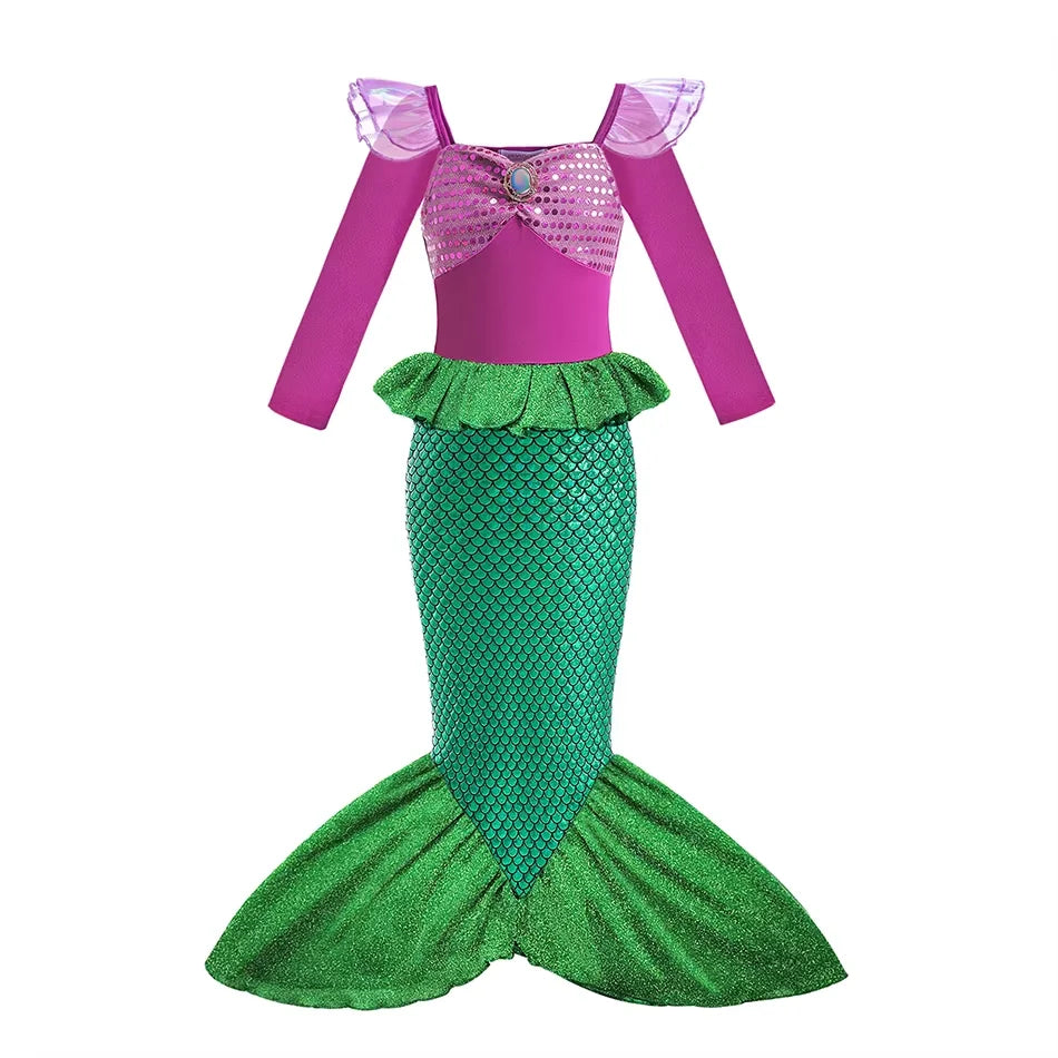Ariel Little Mermaid Short Sleeve Tulle Dress for Girls Cosplay Princess Costume Carnival Birthday Party Outfit 2-8Y Vestido