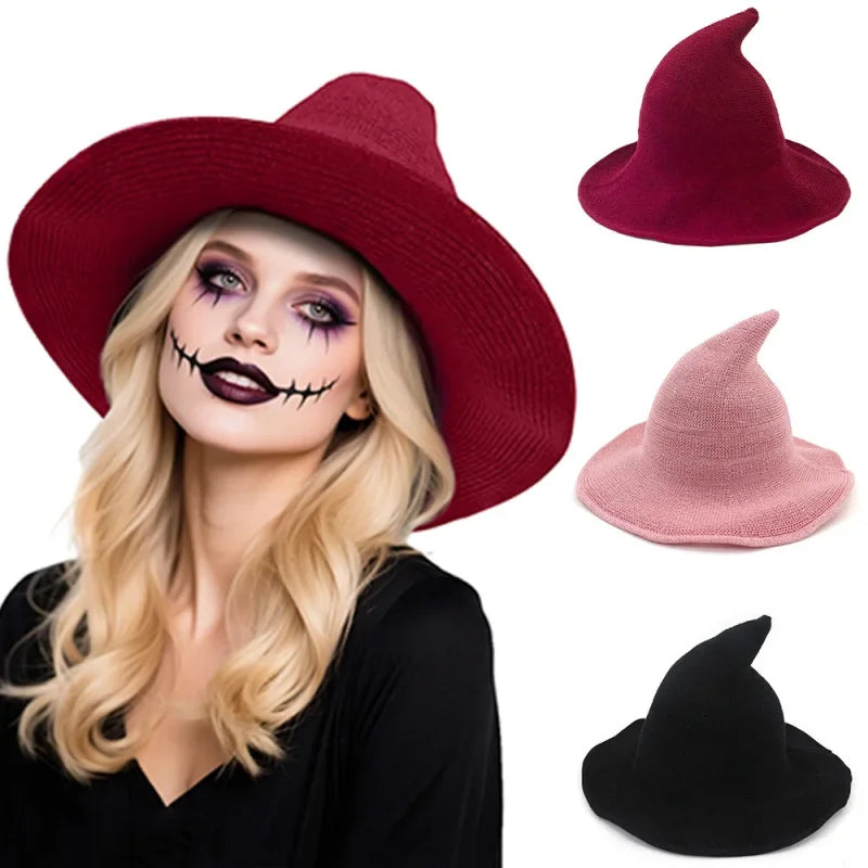 Women's Witch Hat for Halloween Wool Hats Wide Brim Spire Knitted Cap Party and Daily - product image 1
