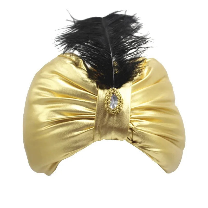 Men's Indian Hat Gold-Stamped Bright Ethnic Gold-Stamped Feather European Prop - alternate view 6
