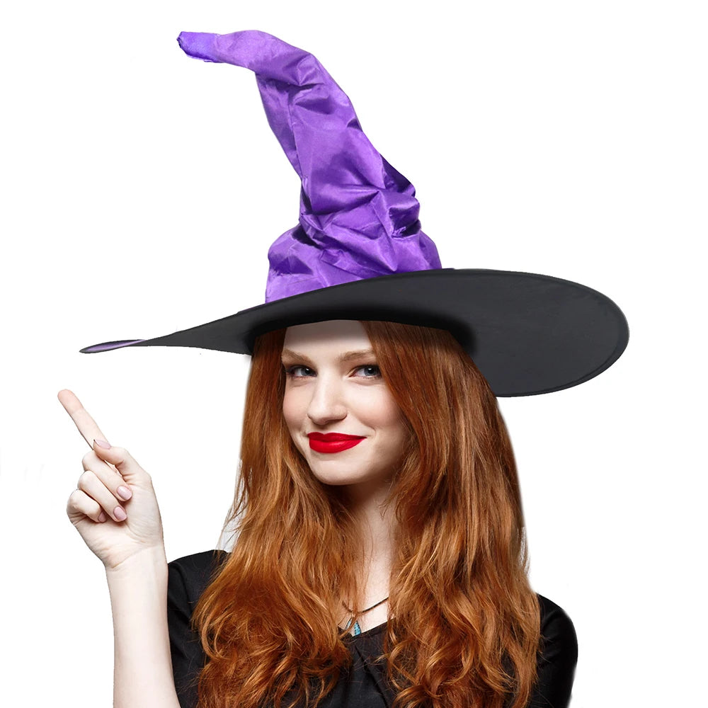 Halloween Witch Hats Black Folds Wizard Hat for Adults & Kids Men & Women Costume Props