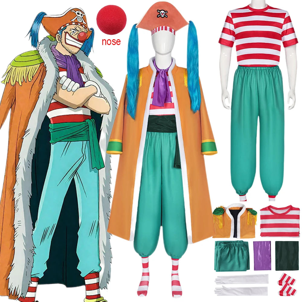 Anime Clown Buggy Costume Hat Pirate Buggy Orange Cloak Uniform Joker Full Set Halloween - Hat only / One Size