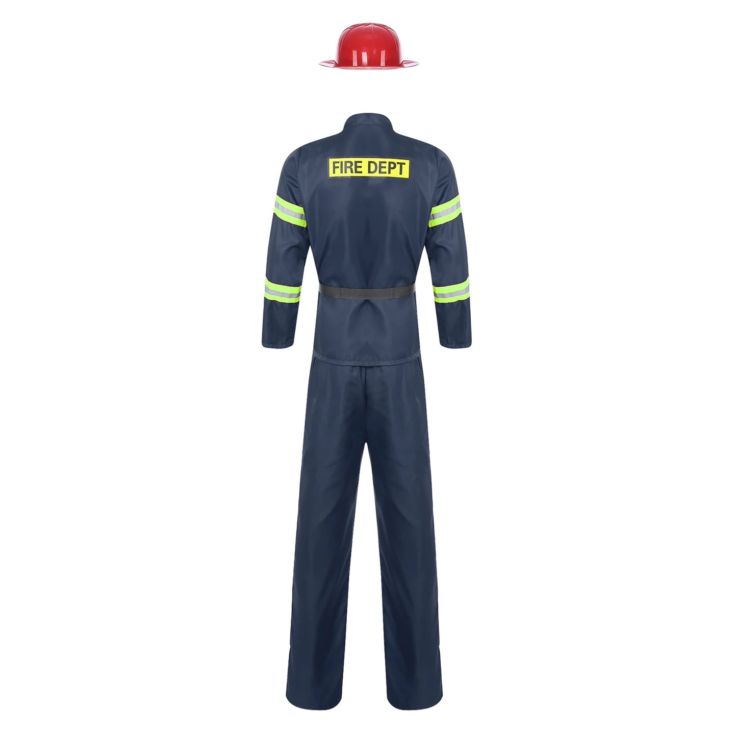 Men's Firefighter Firefighting Heroes Halloween Costume Plastic Helmet Sleeve Fireman - Navy Blue / 170