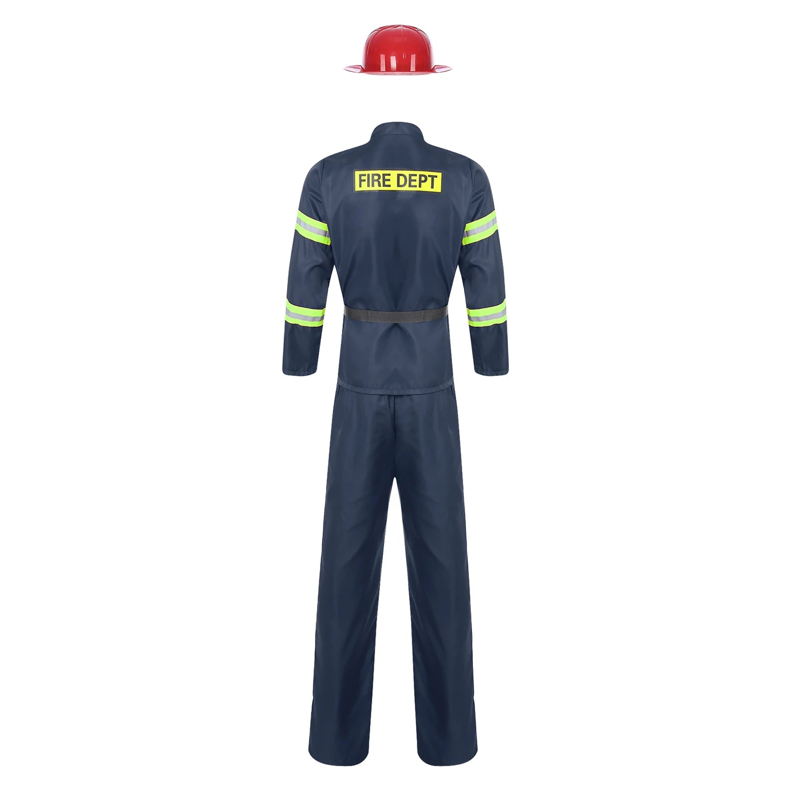 Men's Firefighter Firefighting Heroes Halloween Costume Plastic Helmet Sleeve Fireman - Navy Blue / 170
