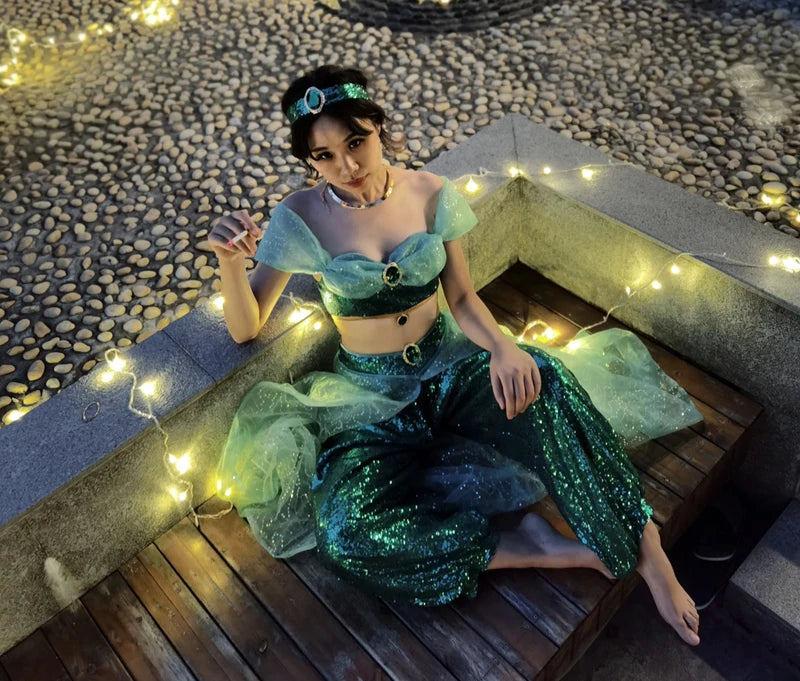 Kids' Princess Christmas Top Pant Aladdin Jasmine Belly Costume - alternate view 5