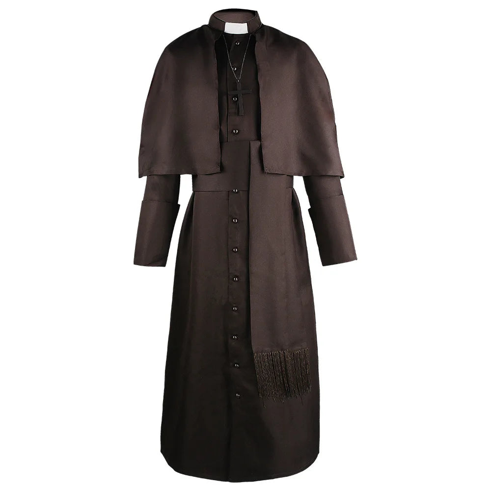 Medieval Solid Colour Godfather Priest Costume Halloween Priest Costume - Blue / L