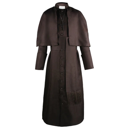 Medieval Solid Colour Godfather Priest Costume Halloween Priest Costume - Blue / L