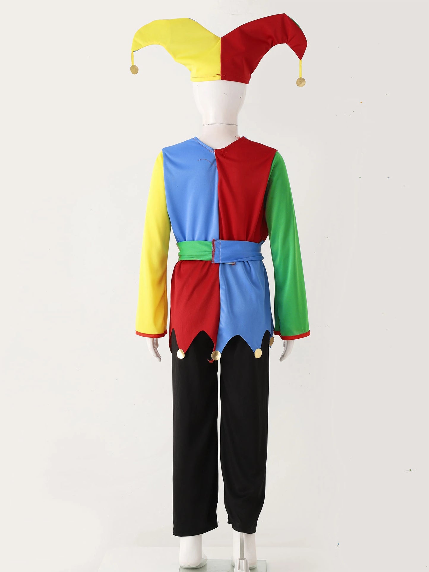 Boys Girls Circus Clown Halloween Up Costume Color Block Dress Clown Hat Pants Set Clowns - Colorful A / 4-6Y